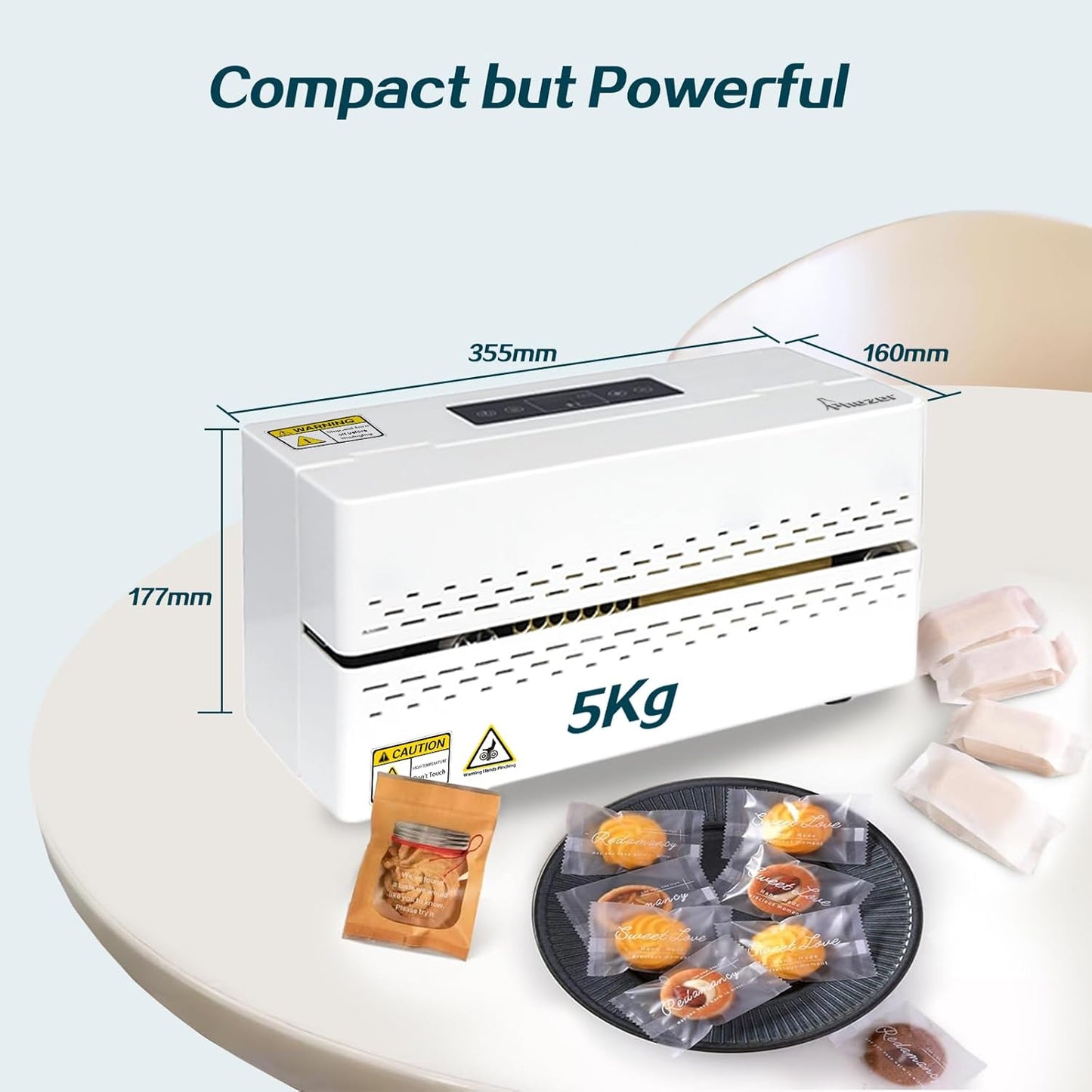 Continuous Heat Sealing Machine, Automatic Plastic Bag Sealer with Digital Temperature Control, Lightweight Bag Band Heat Sealer for Commercial Food Storage, Kitchen, Bakery, Snacks Packaging