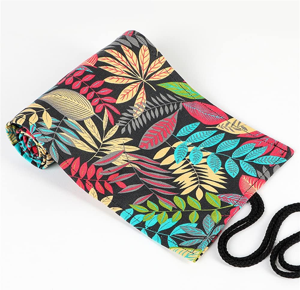 DIYOMR 24/36/72 Slots Pencil Wrap Pencil Rolls, Artist Colored Pencils Roll Up Bag Short Brushes Pouch Case Pencils Organizer for Drawing Coloring and Sketching (Colorful Leaves, 36slots)