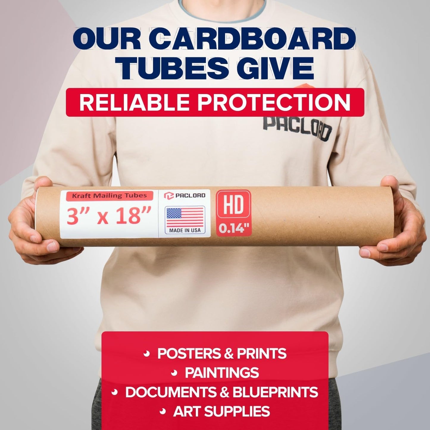 3" x 18" Heavy-Duty Reinforced Cardboard Mailing Tube, Pack of 6 Tubes with 12 Caps – Secure USPS Approved – Great for Shipping and Storing of Prints, Artwork, Posters or Documents