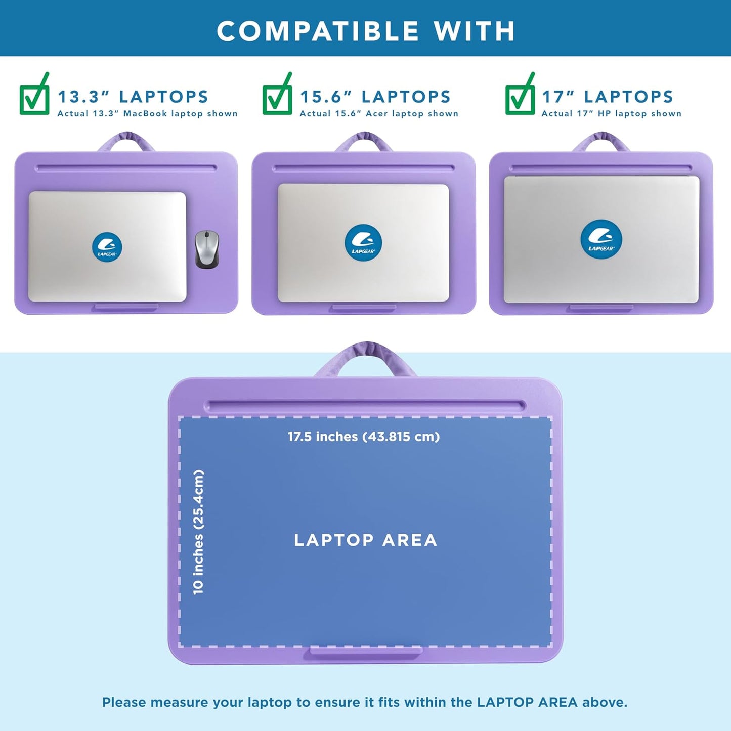 LAPGEAR Original Lap Desk – Large (17.9” x 13”) | Fits Up to 17.3” Laptops | Cushioned with Device Ledge, Pencil Tray & Handle | Portable & Lightweight | Purple Amethyst – Style No. 45152