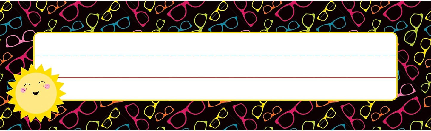 Carson Dellosa School Pop 36PC Name Labels for Kids, Neon Sunglasses Tags for Labeling Classroom, Chalkboard, Desk Organizer and Locker Organization Teacher Decor