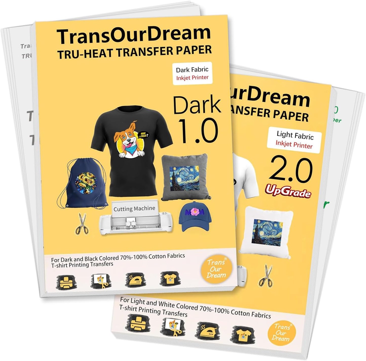 TransOurDream Printable Heat Transfer Paper for Dark and Light T Shirts (50+50 Sheets, 8.5x11, Mix Pack) Iron on HTV Vinyl Transfers Paper for Inkjet Printers (D1L2)