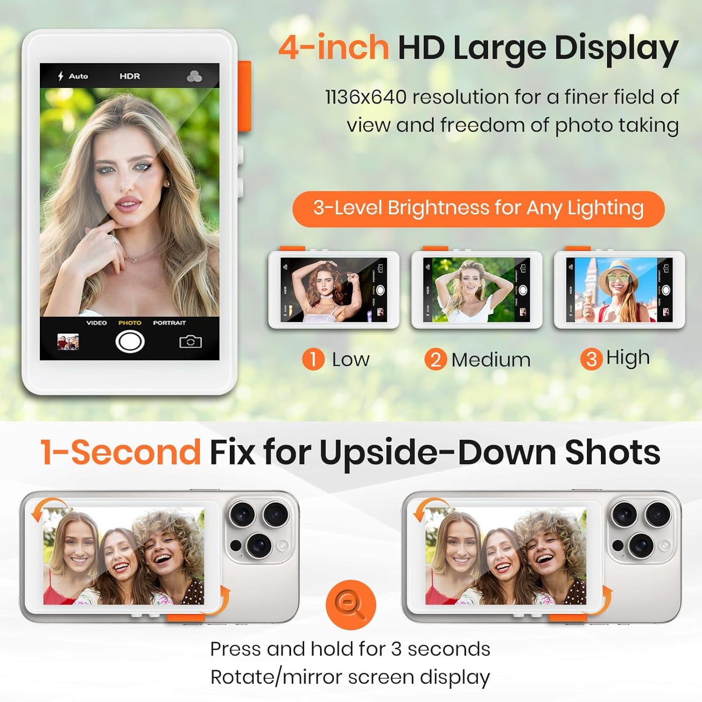 Vlog Selfie Monitor Screen, Phone Magnetic Selfie Screen with Metal Bracket, 4K Wireless Back Camera Monitor Screens Adjustable Focus for Vlog Live Stream TikTok,Compatible with iPhone/Android.