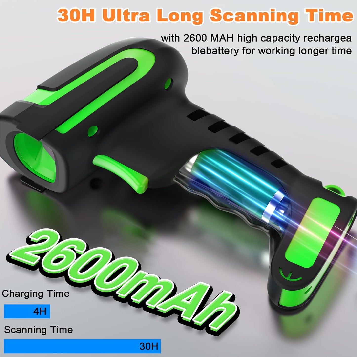 Alacrity Industrial-Grade Bluetooth 433MHz Wireless 2-in-1 Barcode Scanner with Screen and Dock, Long-Range 1500m Connectivity for Retail, Warehouse, and Logistics.
