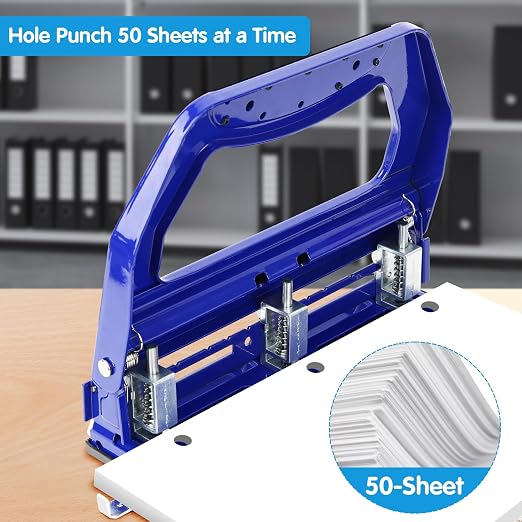 AFMAT 3 Hole Punch Heavy Duty, 9/32" Holes, 50-Sheet Hole Puncher 3 Ring - Image 2