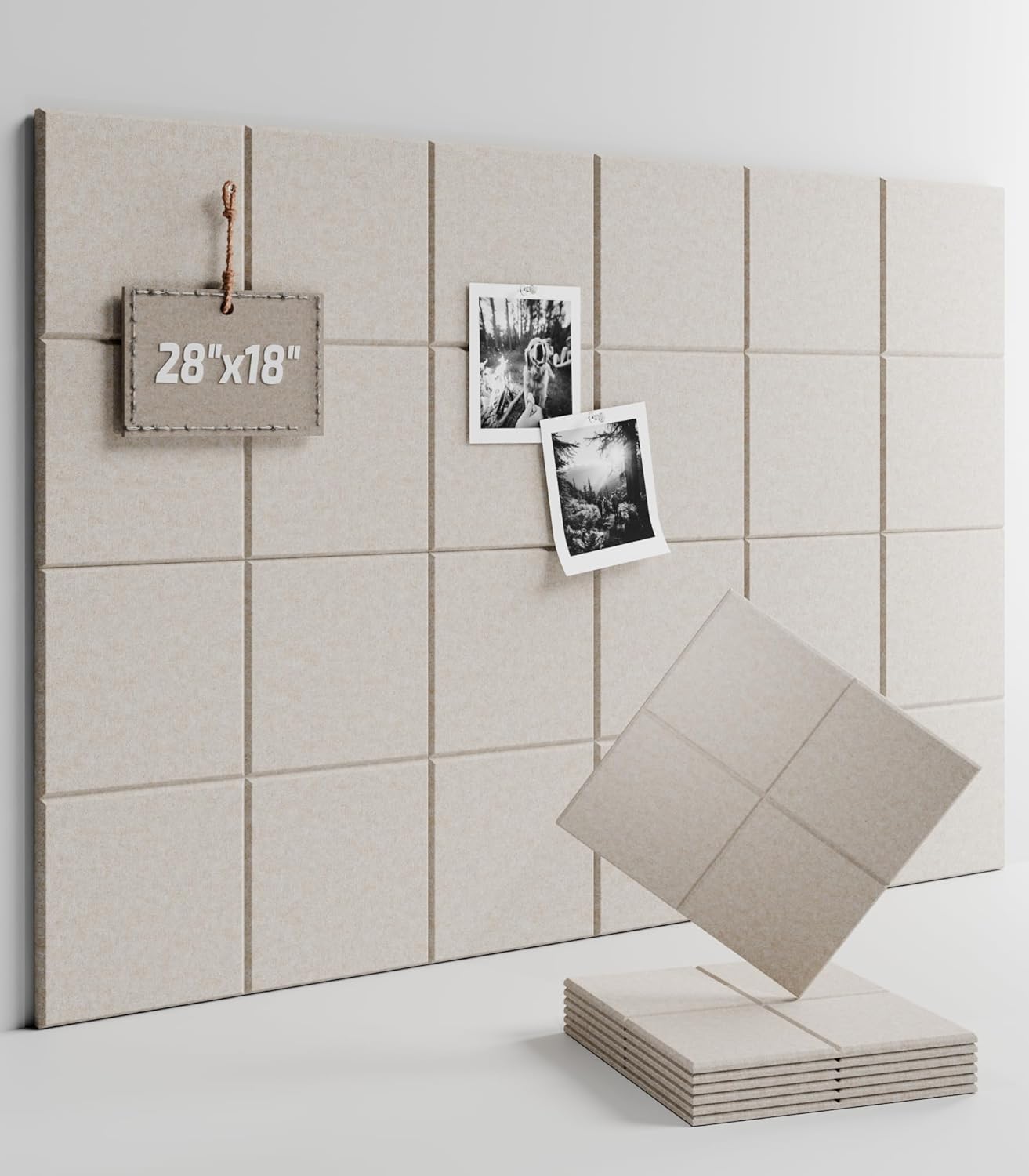 Felt Bulletin Board Tiles -28"x18" Cork Board Alternative for Office Decor, Push Pin Board Wall Organizer 6-Pack - Oatmeal