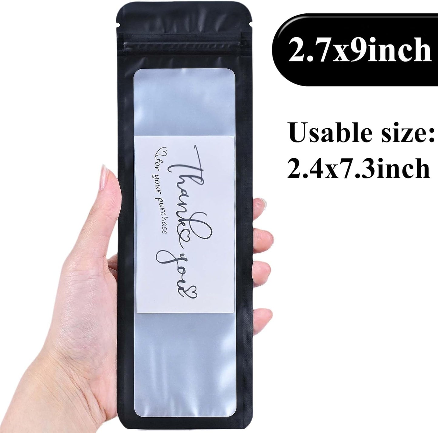 Resealable Mylar Pouch Pen Bags Great for Office Home Party Favor Food Storage Cookies Sample Jewelry Snack (100PCS, Black Color, 2.7 x 9 inch)