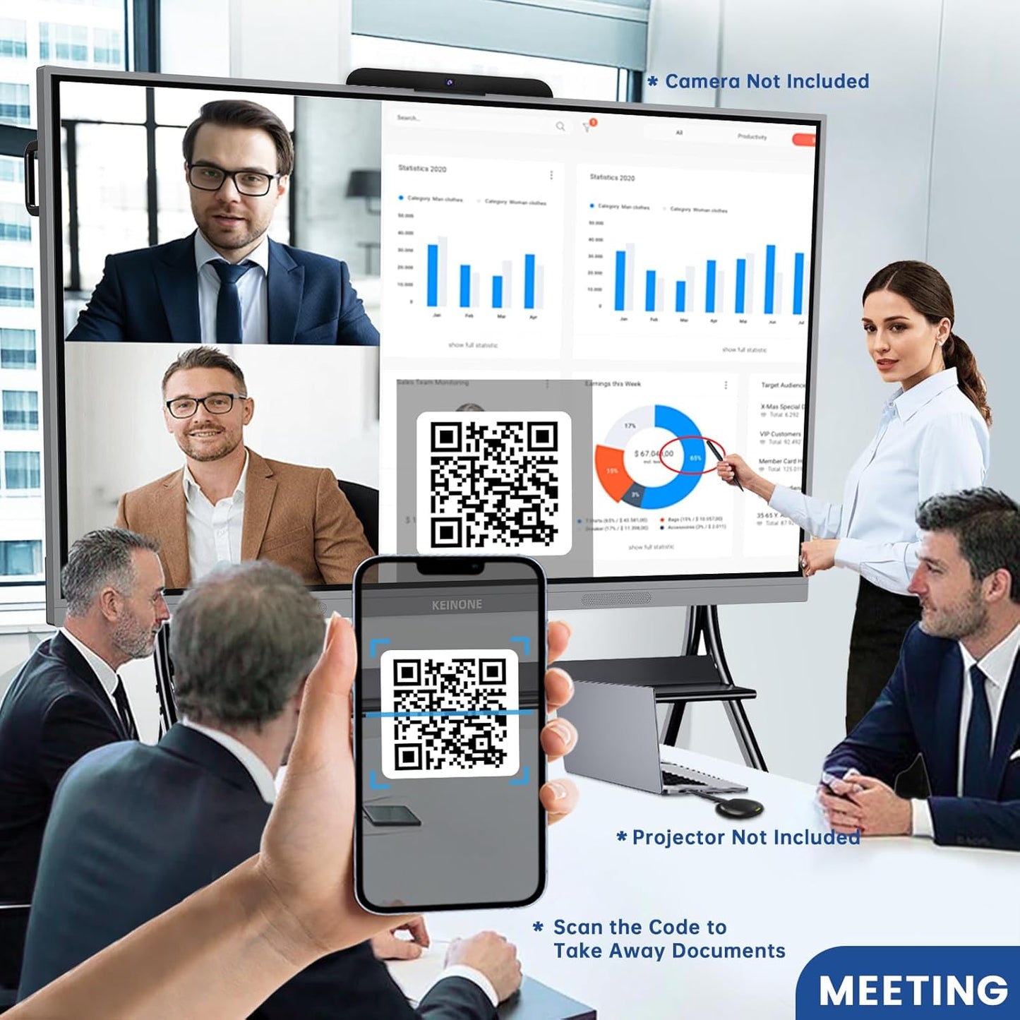 75'' 4K Smart Board, Android 14 OS 8+128 GB Interactive Whiteboard, Electronic Digital Whiteboard with Open App Ecosystem, Touchscreen Smart Board for Home, Office and Classroom, Gray