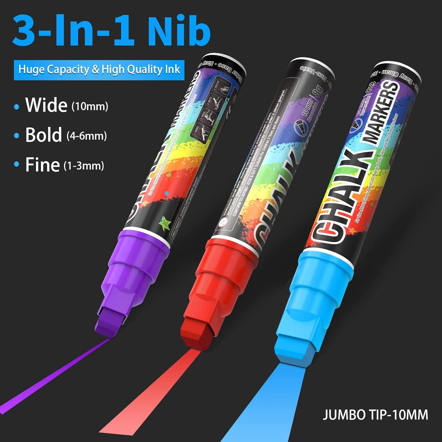 KERIFI Window Chalk Markers for Cars Washable: 10mm Jumbo Liquid Chalk Pens, Wet Erase for Auto Bistro Blackboard Glass Mirror Poster Windows Art Wedding Signs, Just Married Car Decorations (8 Colors)