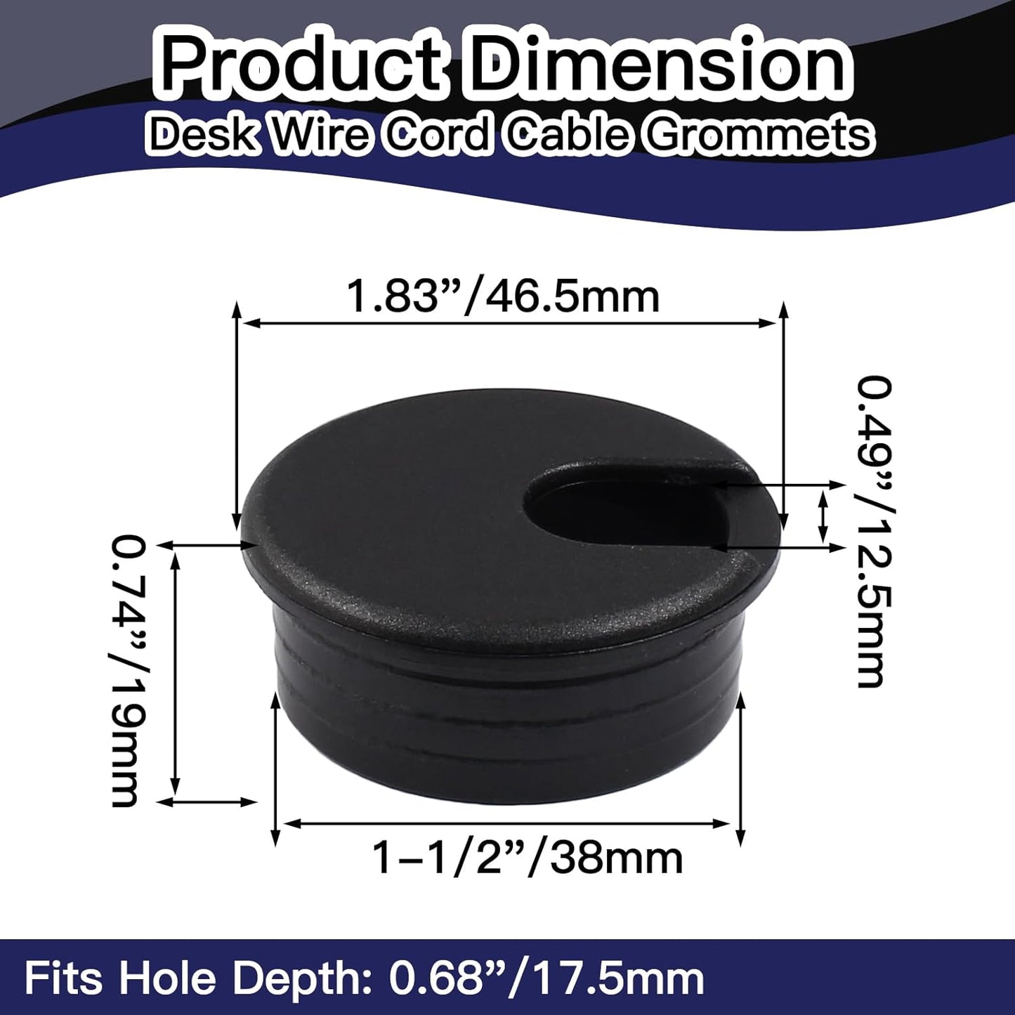 2pcs 1-1/2 Inch Desk Grommet, Plastic Desk Hole Cover, Black Cable Hole Cover, Desk Hole Grommet for Wire Cord Organizing Office Computer Desk