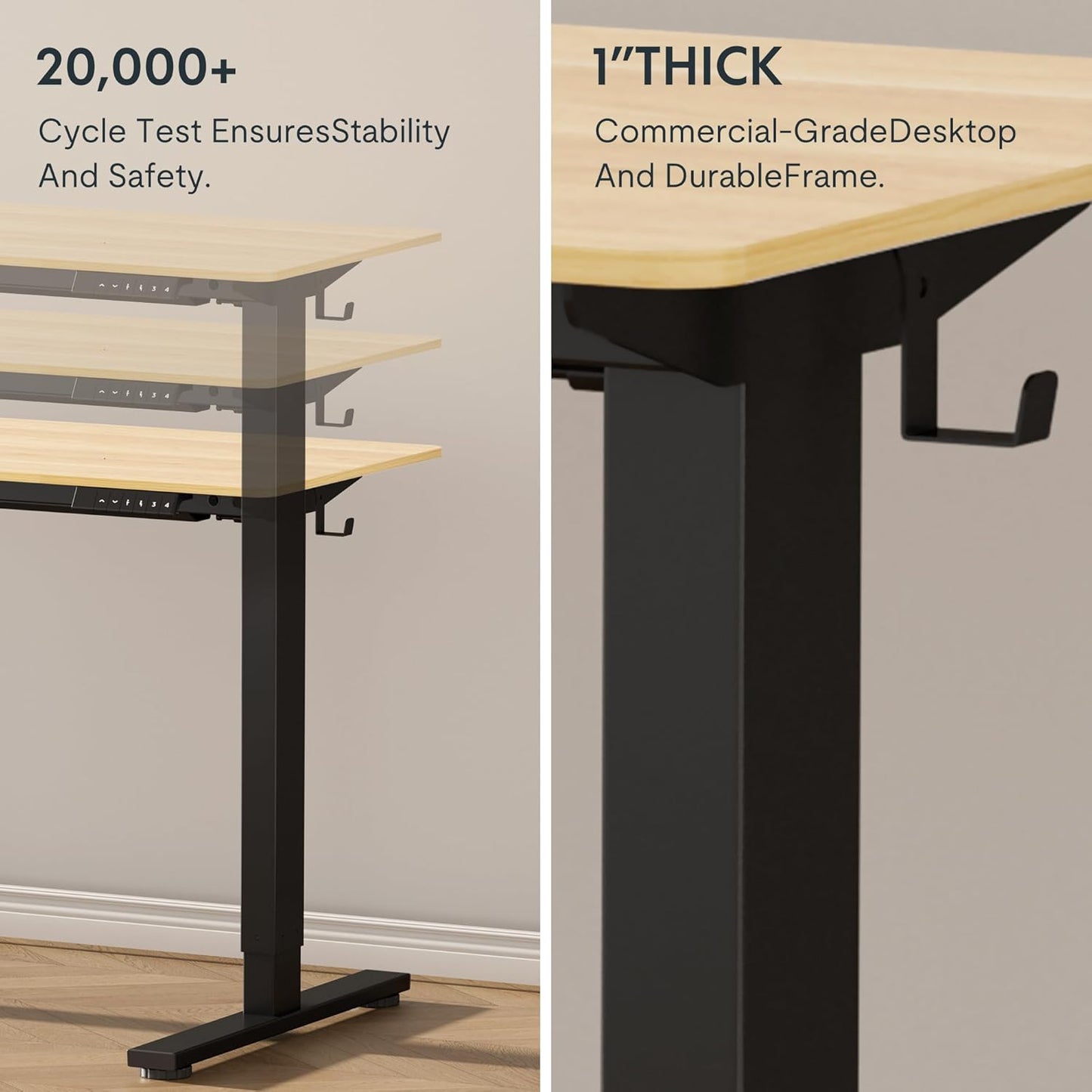 FLEXISPOT EN1 Whole-Piece Standing Desk, 48 x 24 Inches Height Adjustable Desk for Home Office (Black Frame + 48 in Maple Top)