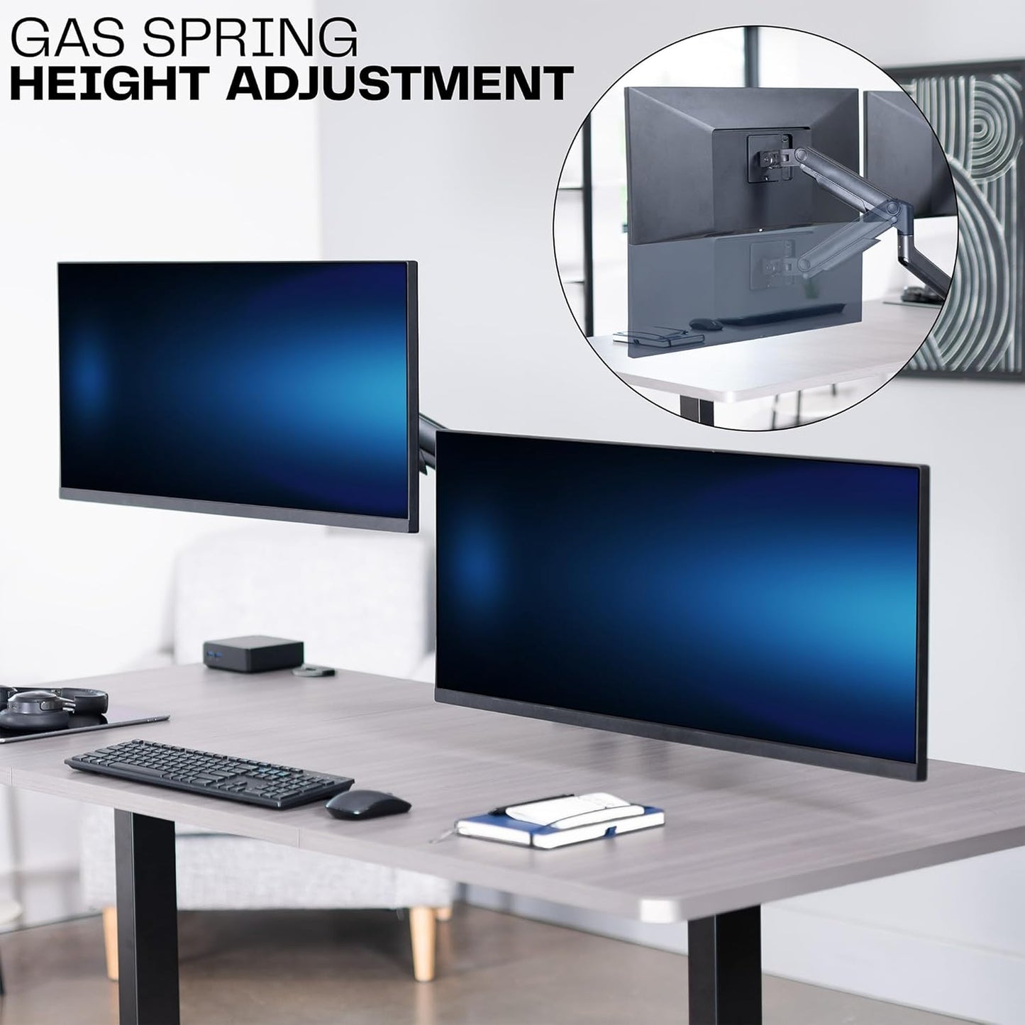 VIVO Heavy Duty Dual Ultra-Wide Monitor Tension Arm, Up to 45 inch Screens, Holds 44 lbs per Arm, Premium Desk Mount Monitor Stand for 2 Ultrawides, Black, STAND-V200V