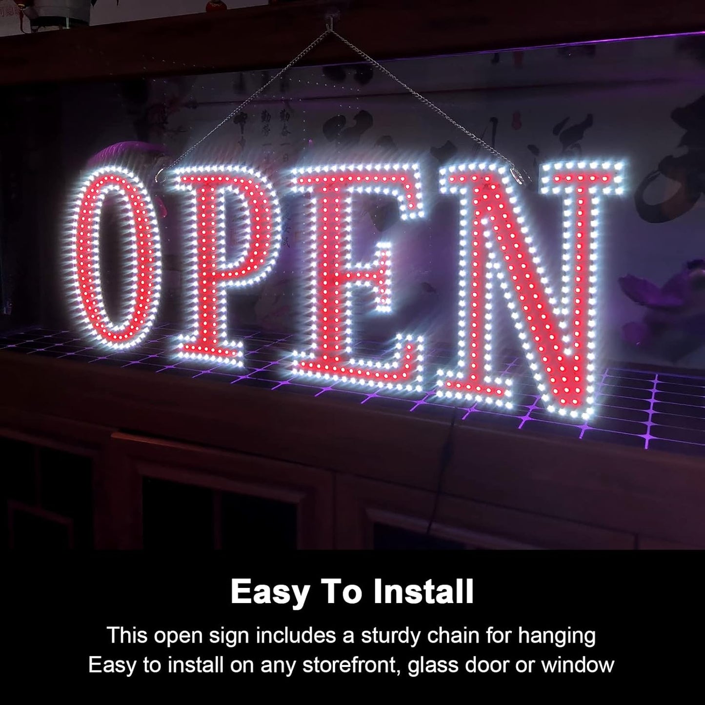 40"x14" Extra Large LED Open Signs for Business, Unique Design Super Bright Open Sign with Chain, High Visibility Open Sign for Stores Bar Hotel Retail Shops Window Salon Office