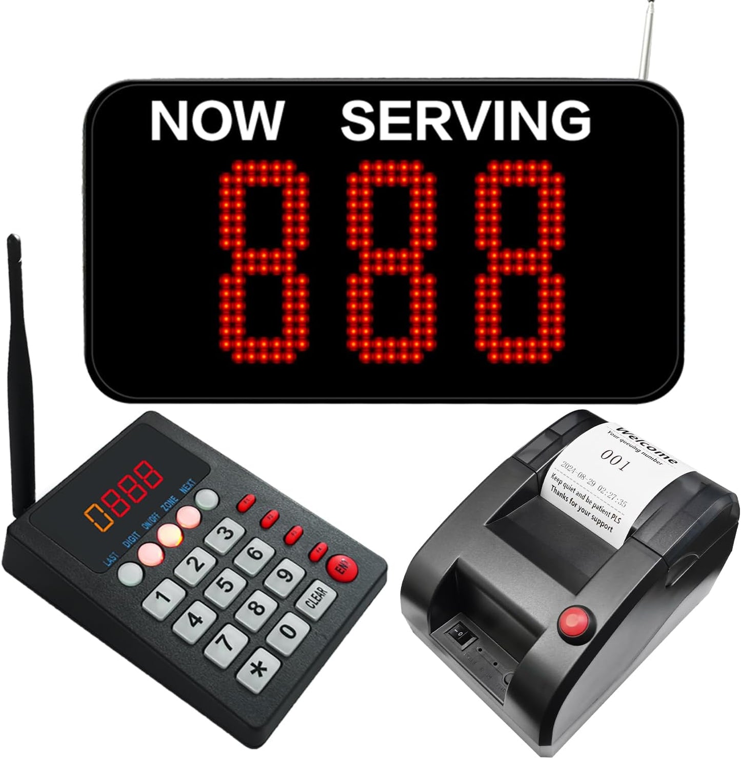 Take a Number System Queue Calling System Queue Management System with Thermal Printer for Medical Clinic Restaurant Hospital Bank Waiting for Haunted House (1 keypad 1 Display 1 Printer)