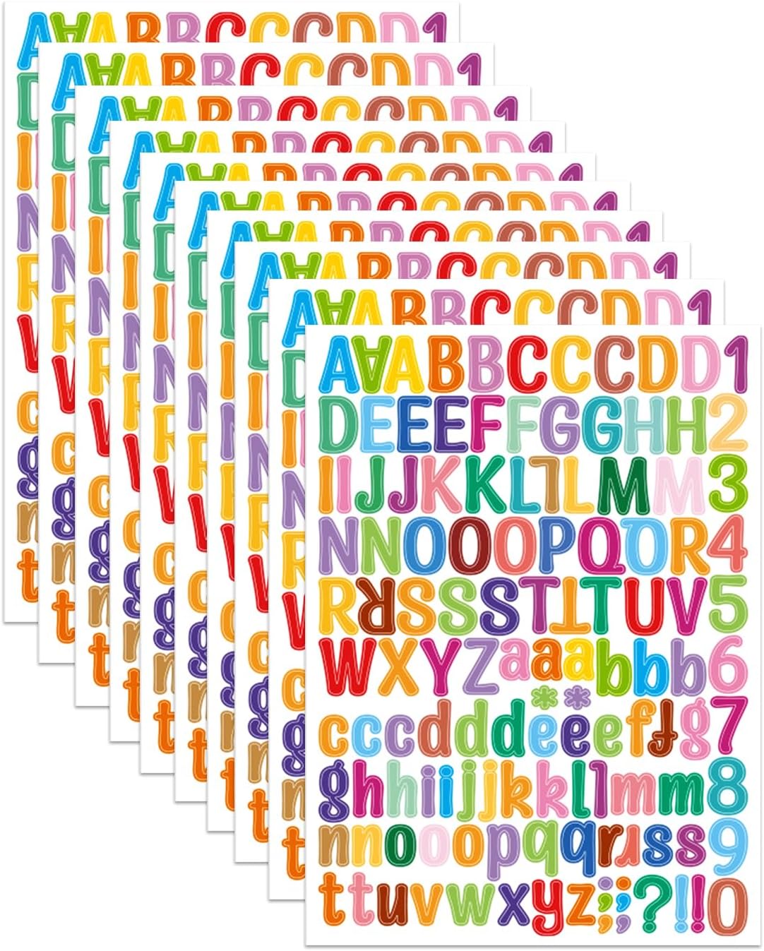 Uniclife 10 Sheets Letter Stickers, 1260 Pcs Scrapbook Stickers, 1 Inch Vinyl Number Alphabet Sticker, Self-Adhesive Stick on Letters for Mailbox Bottles Crafts Posters Decor