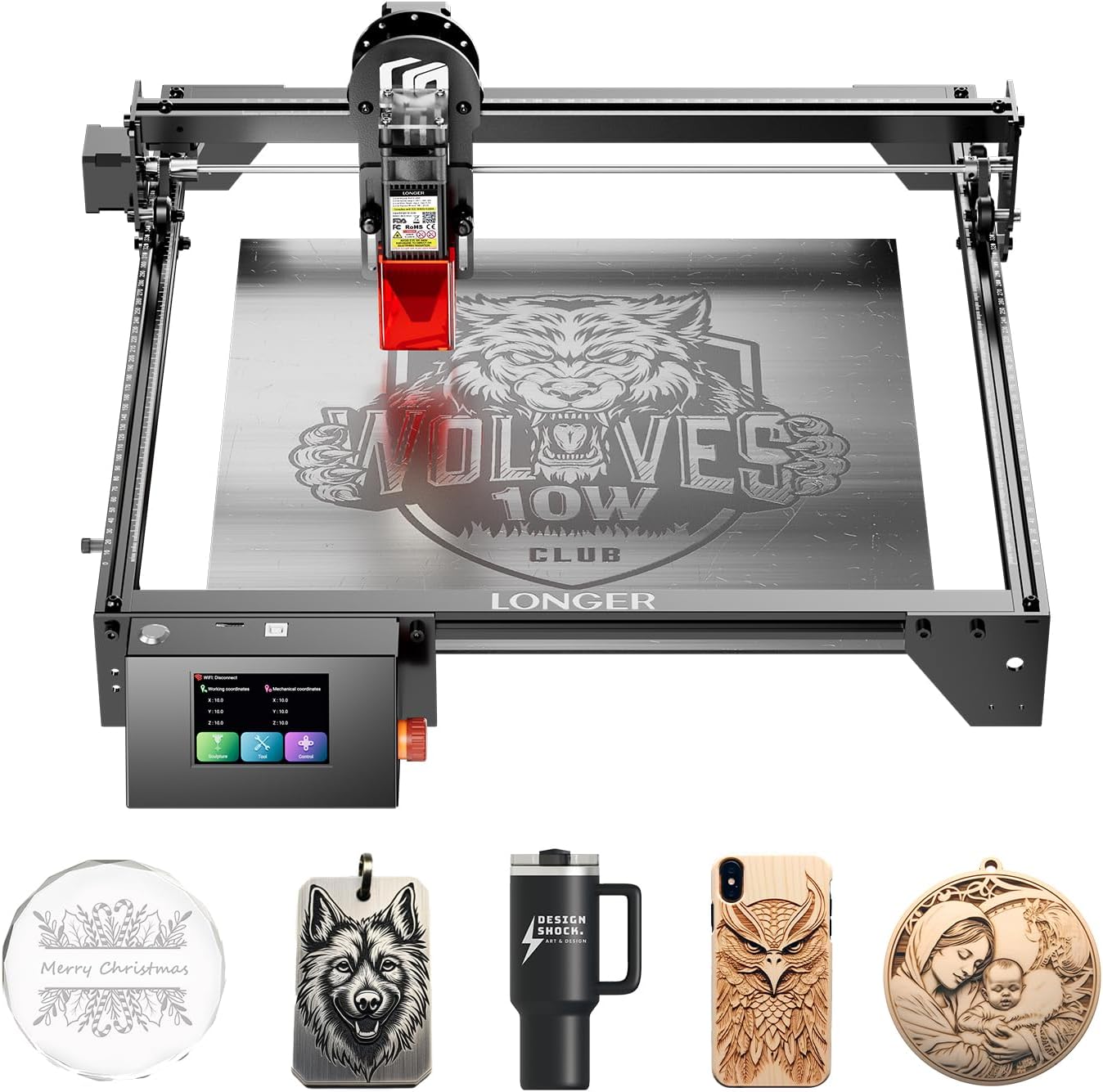 Longer RAY5 Laser Engraver, 10W High-Precision Laser Engraver, Compressed Spot CNC, App Offline Control, DIY Engraving Tool for Metal/Glass/Wood, Engraving Area 15.7 "x15.7"