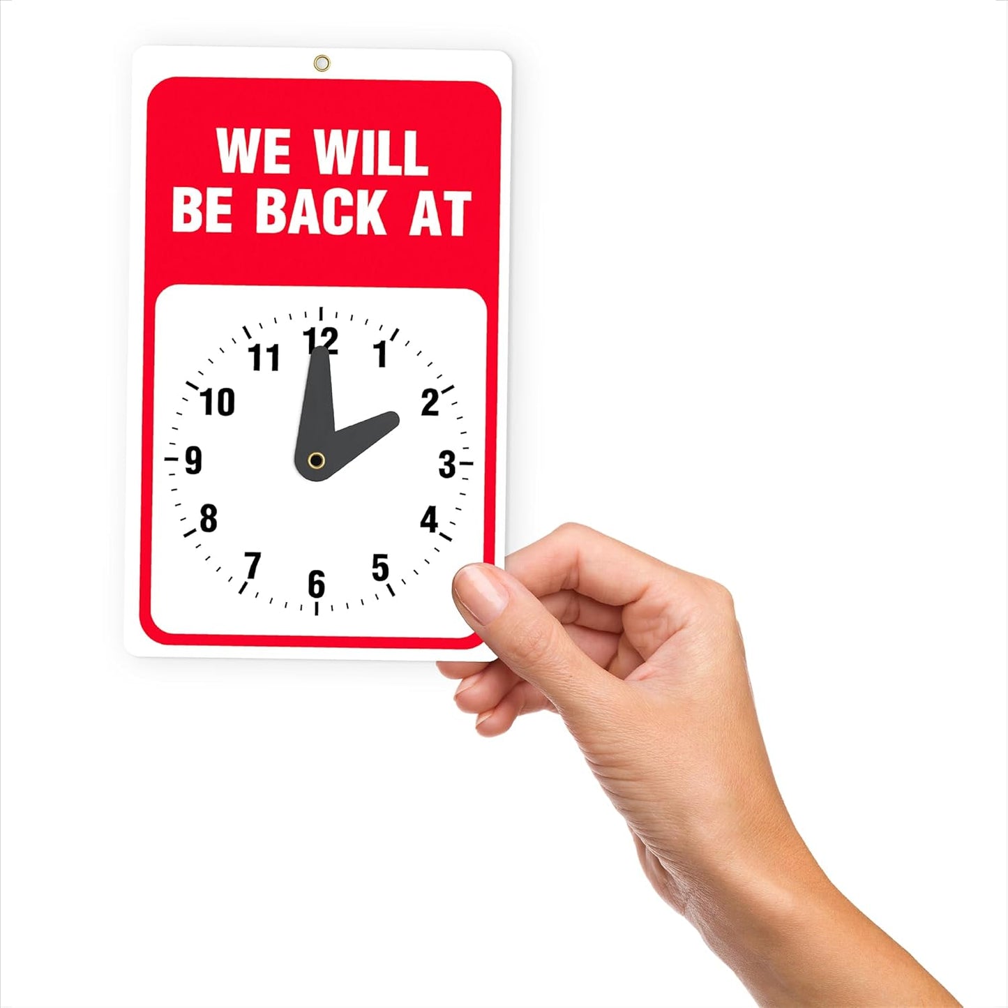 Will Return Sign With Clock - 9.25 x 5.75 Inch - Bright Red and White Colors - Includes Suction Cup - Ideal Be Right Back Signs for Business, Retail Store, Office Door or Window