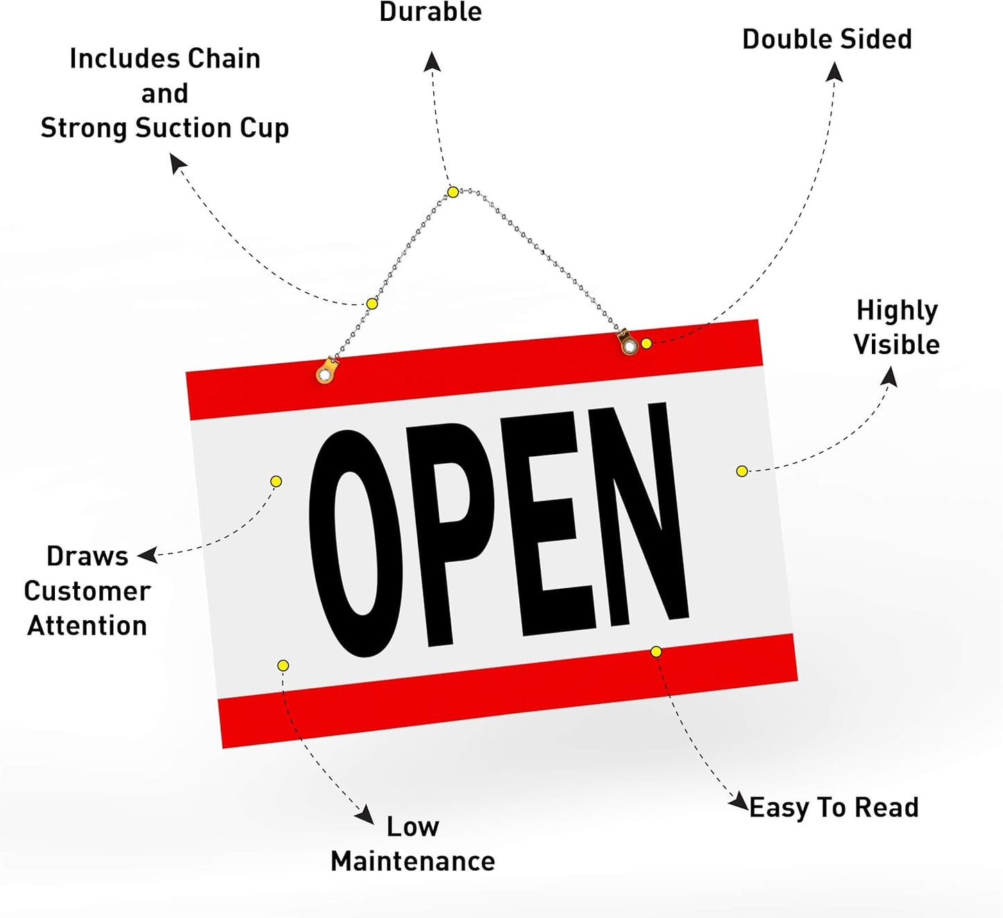 ASSURED SIGNS Open Closed Sign for Business - 2 Pack - Ideal Office Hours Sign for Glass Door or Window - Bright Red and White Colors - Includes 4 Double Sided Adhesive Pads and a Black Number Sticker Set - Perfect Open and Closed Signs for any Store