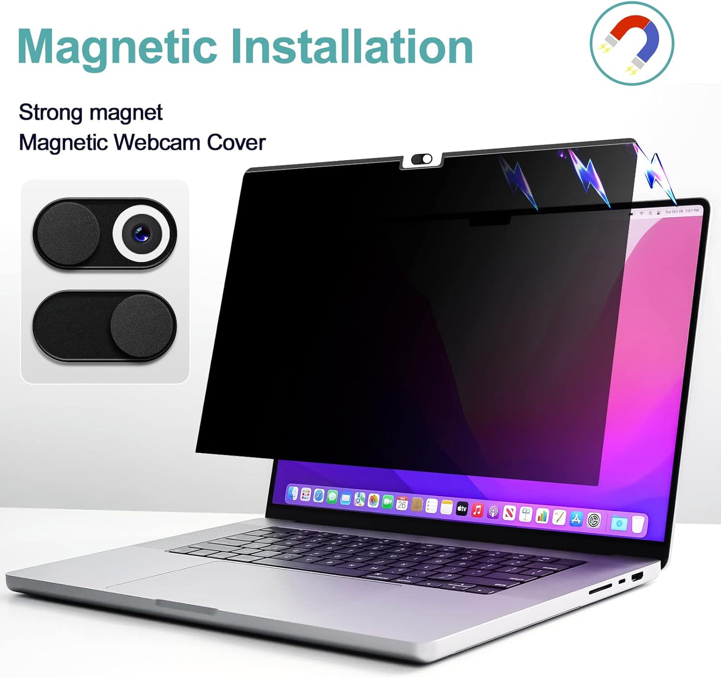 IPROKKO Privacy Screen MacBook Pro 16 Inch (2021-2024, M1, M2，M3，M4), Magnetic Removable Anti Blue Light Glare Privacy Filter Compatible with Mac Pro 16In,Laptop Mac 16.2 Screen Protector