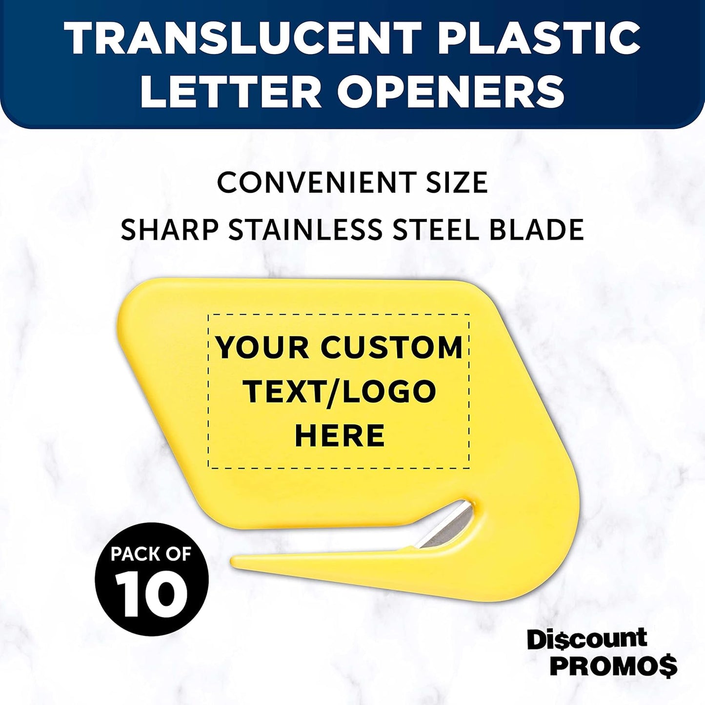 Custom Translucent Plastic Letter Openers Set of 10, Personalized Bulk Pack - Perfect for Home or Office - Yellow