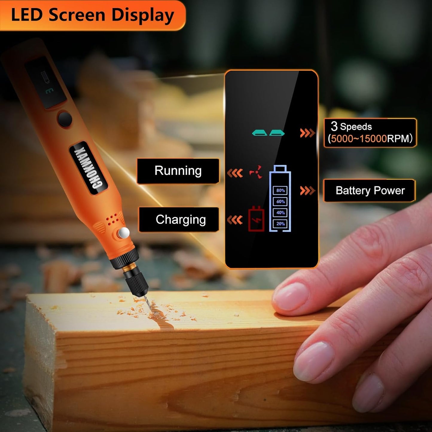 Mini Cordless Rotary Tool with Work Screen, 3-Speed Grinder Kit with 72 Accessories, Type-C Charging Art Craft Tool for Sanding, Polishing, Grinding and Small DIY Craft Job