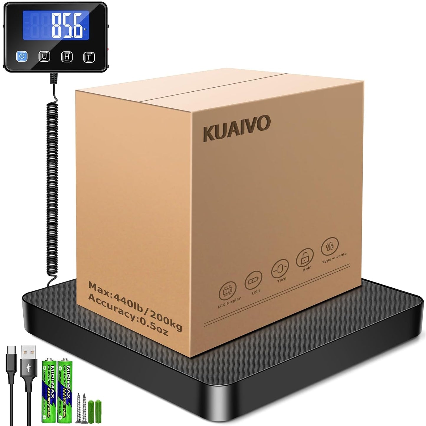 Shipping Scale, 440 lbs/0.35oz High Accurate Digital Postal Scale with Hold/Tare Function, Postage Scale for Packages, Luggage, Small Business, Home Use, Battery & Charging Cable Include