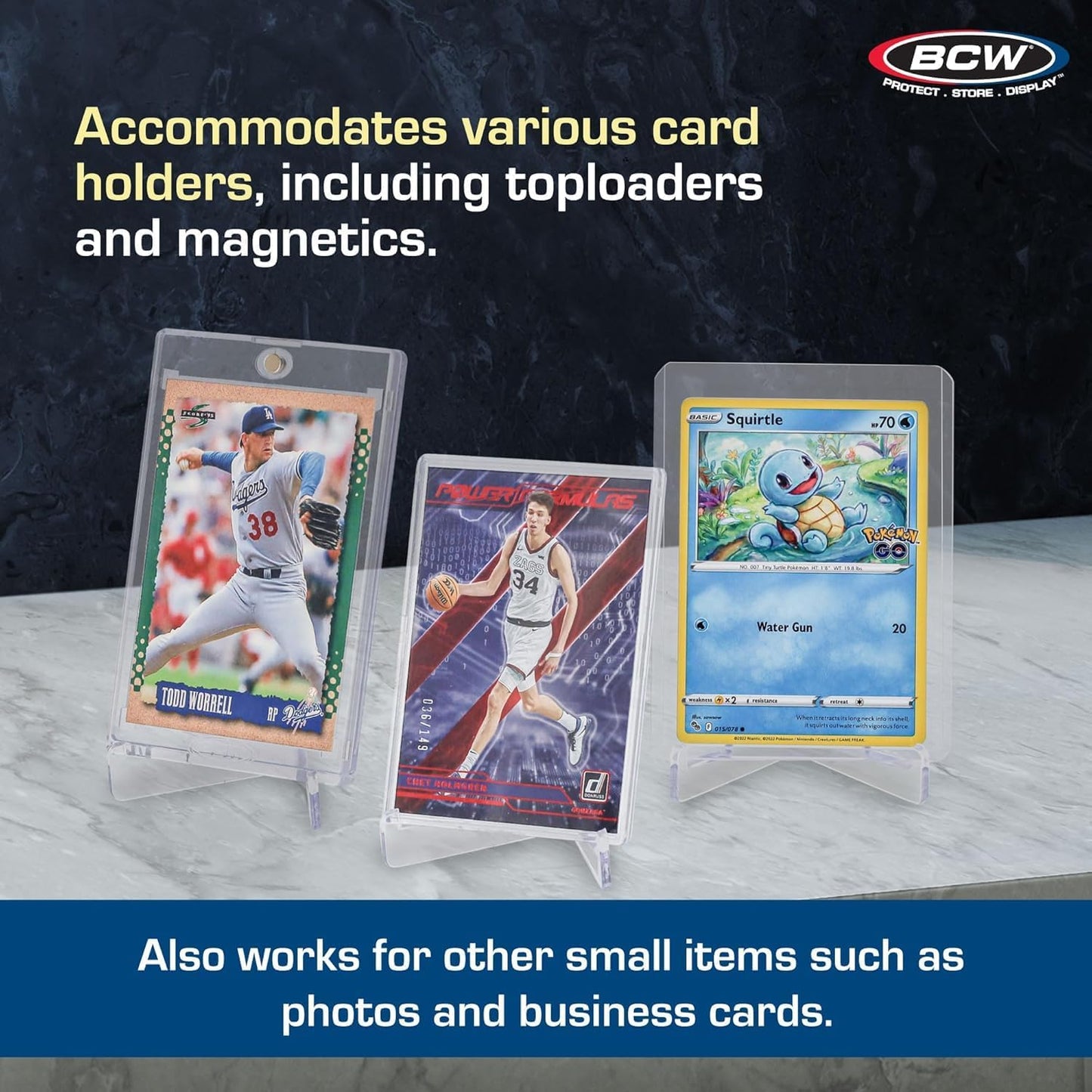 BCW Card Stands - Set of 10 | Crystal Clear Transparent Mini Easels for Picture Display | Durable & Sturdy Design | Perfect for Trading Cards, Sports Memorabilia, Use at Home, Office, Shop, and More