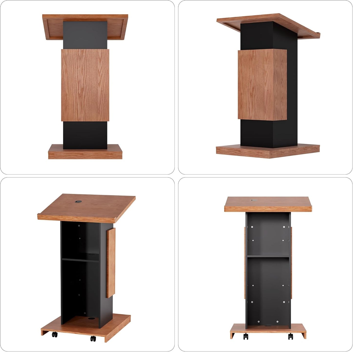 Podium Stand with Lockable Wheels,Wood Lectern,15MM Particle Board,Church Pulpit with Storage, Mic Stand Space,Wooden Podium for Restaurants,Churches,Seminars and Schools (Original)