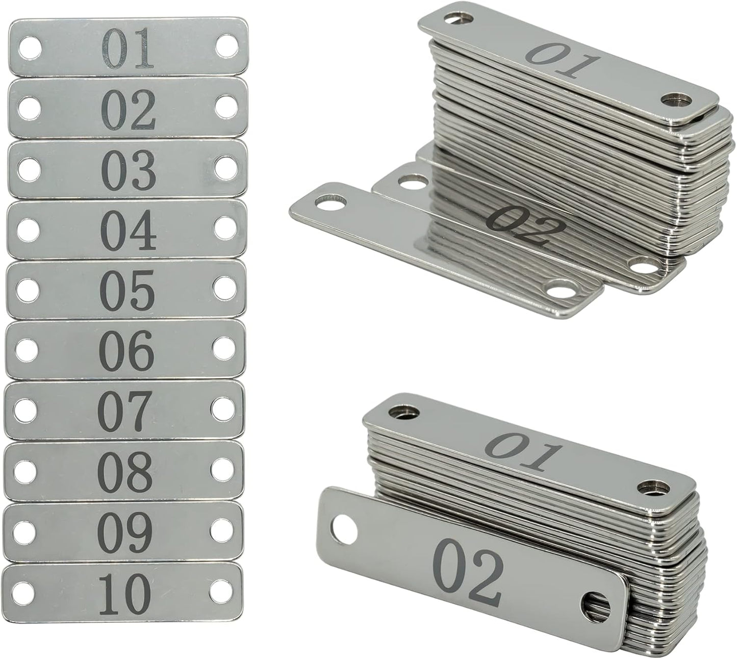 StayMax Small Stainless Steel Rectangle Numbered Tags with Two Holes 4cm*1cm (1-10)