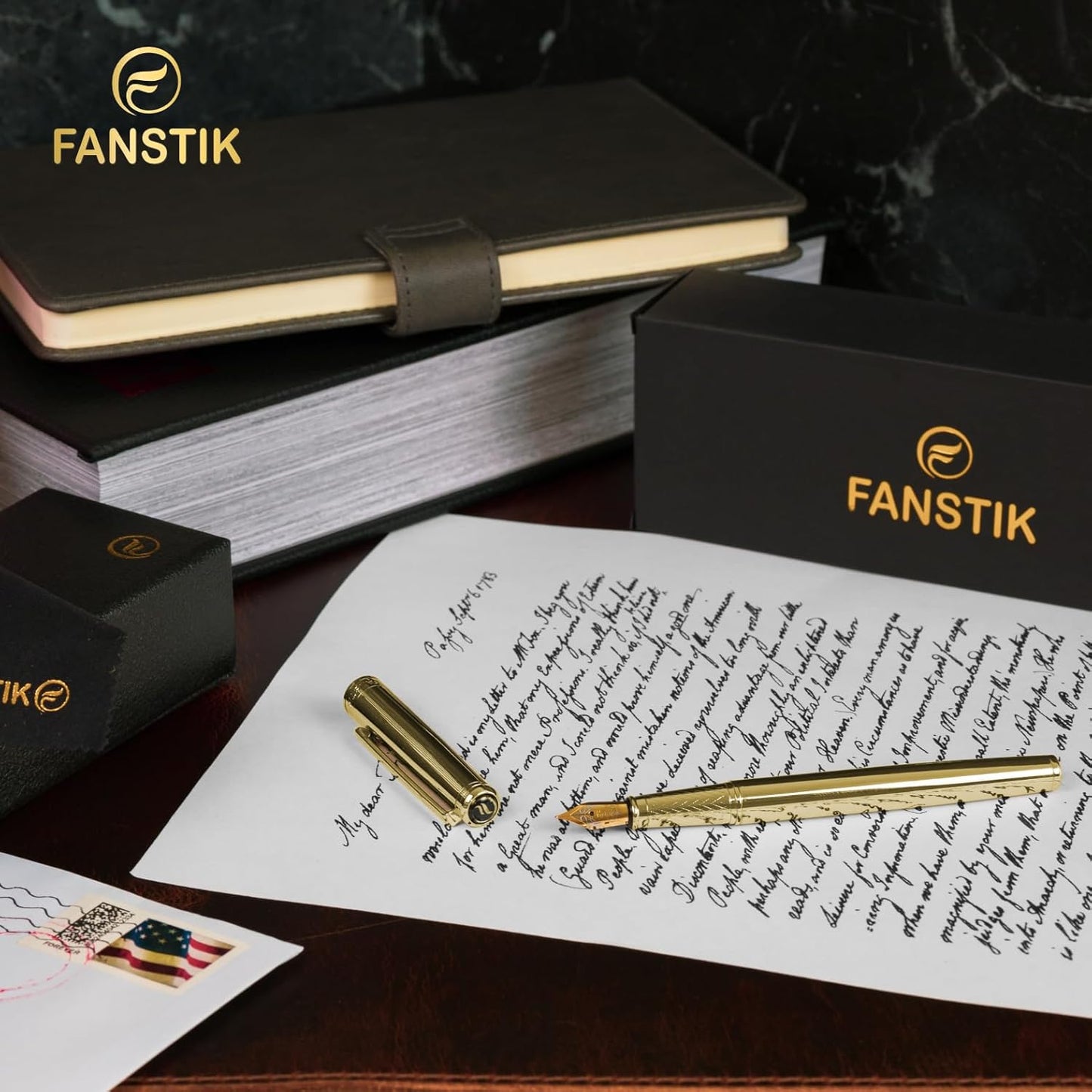 Customized Gold Luxury fountain pen (Made In USA) fancy gift set for women, Real 24K Gold Plating, Professional executive pen gift set for men (Lux Custom-fountain Gld)