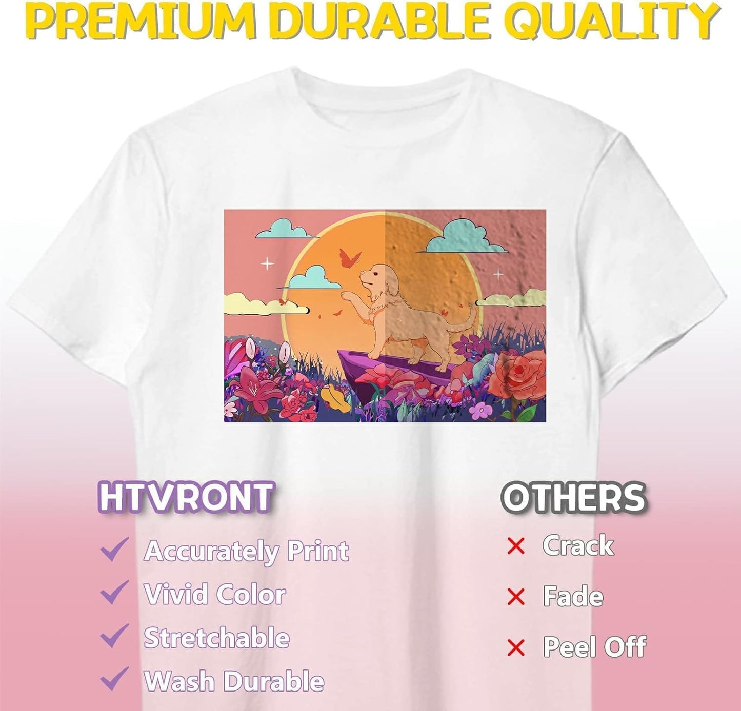 HTVRONT Heat Transfer Paper for T Shirts - 6 Pack Printable Heat Transfer Vinyl 8.5" X 11" - Wash Durable Iron on Transfer Paper for Inkjet Printer