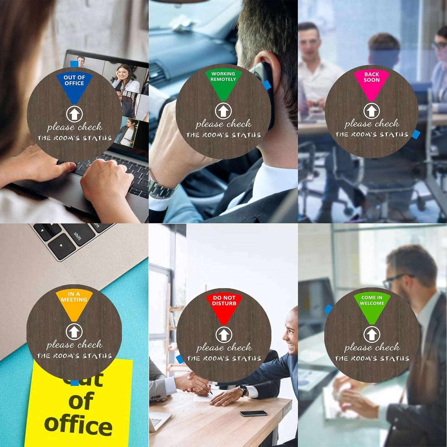 Privacy Door Sign, Do Not Disturb/Come in Welcome/Out of Office/in a Meeting/Back Soon/Working Remotely Sign, That Lets Others Know Whether You're Available Or Not For Office (6inch,Dark Brown)