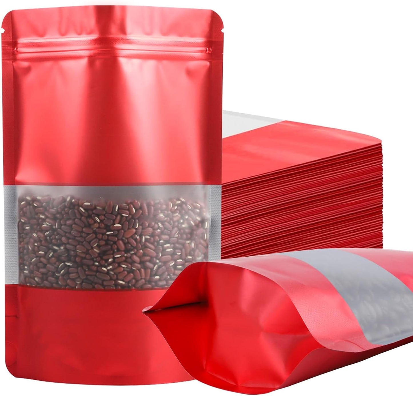 100 Pack Smell Proof Bags, Resealable Red Mylar Bags with Matte Window, Foil Pouch Stand Up Sealable Bags for Packaging, 5.51 × 7.87 Inch