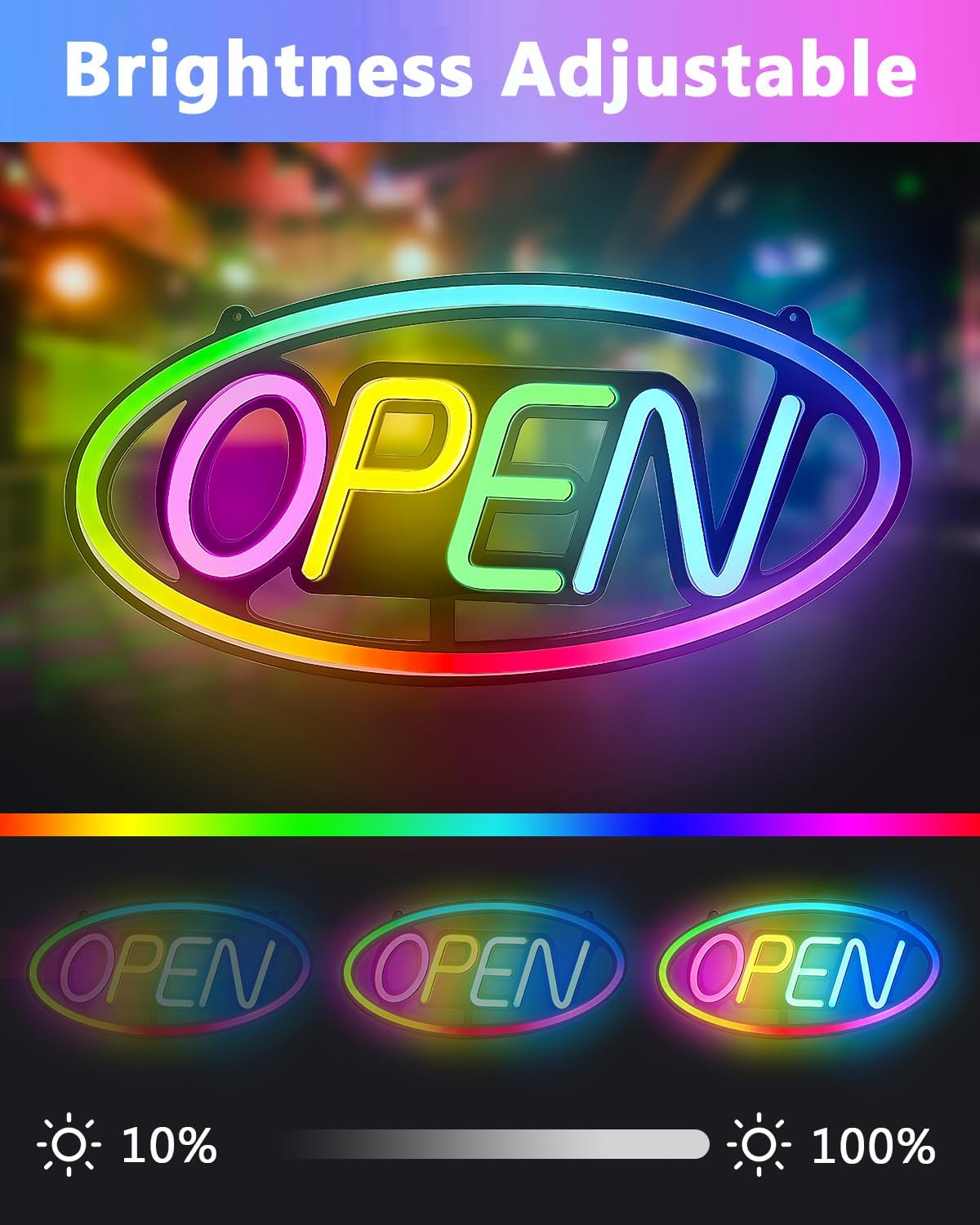 22" X 11" LED Neon Open Sign for Businesses – Ultra-Bright, Remote Control, Color Changing & Scrolling Modes | Adjustable Brightness/Speed | Energy-Efficient Light-Up Sign