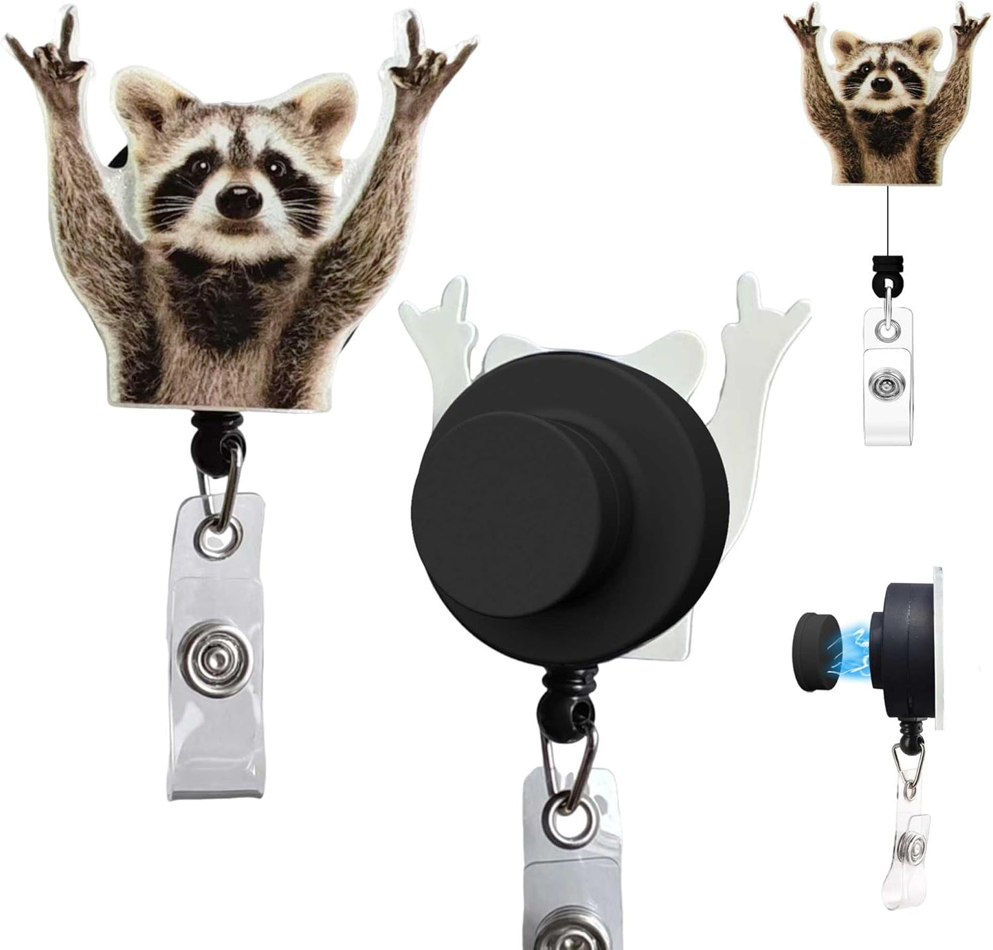 Magnetic Badge Holder with Strong Magnet Back, Rock Raccoon Retractable Badge Reel, ID Card Clip for Nurses, Teachers, Office Professionals