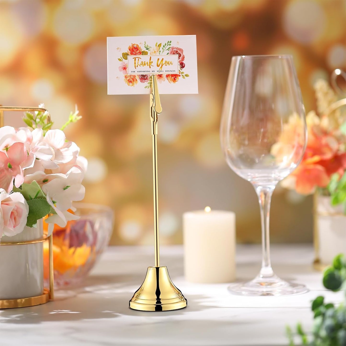 12 Pcs Table Number Holders 8 Inch Place Card Holder with Alligator Clip Metal Table Card Holders Table Number Stands Table Sign Holders for Photos, Food Signs, Birthdays, Weddings (Gold)