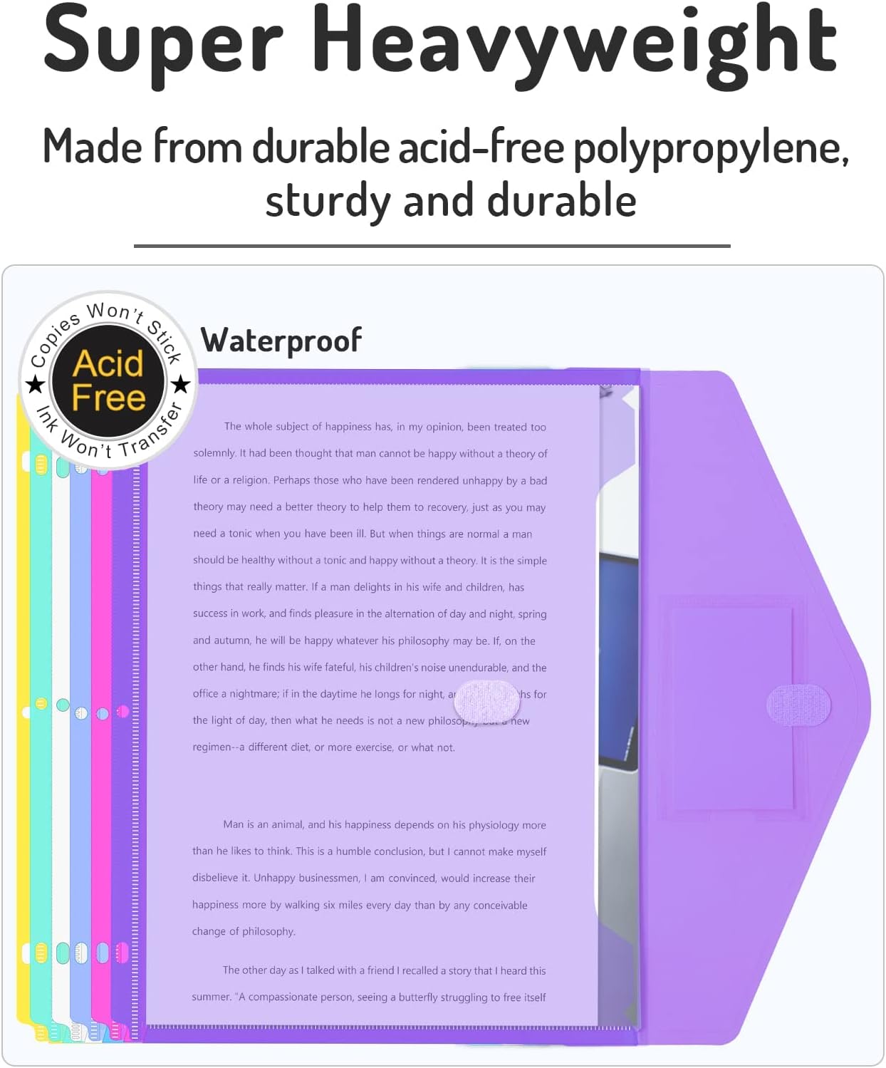 Forvencer Binder Pocket, 5 Pack Super Heavyweight Poly Binder Pocket with Tight Closure, Binder Folders Side Loading, 3 Ring, Binder Dividers with Pockets, Letter Size, Assorted Colors