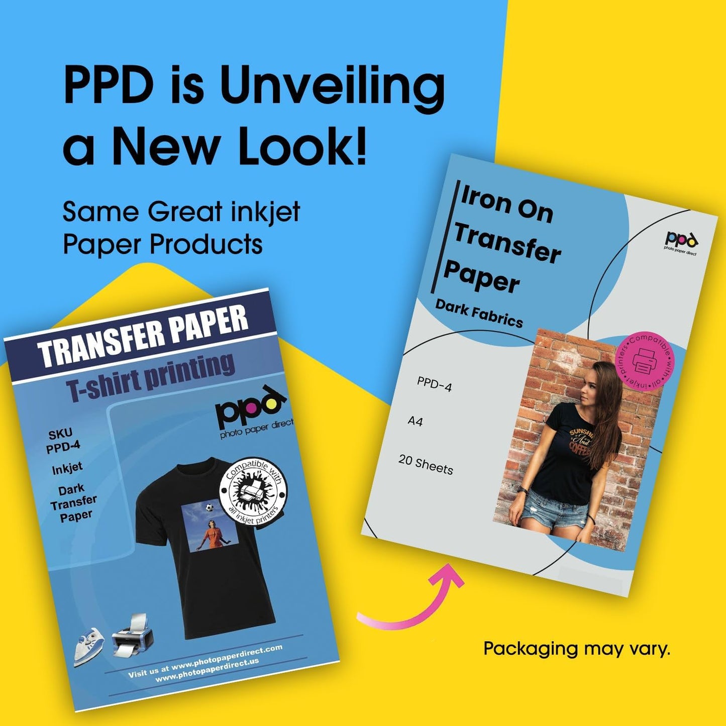 PPD 20 Sheets 8.5x11" - Inkjet Iron-on Heat Transfer Paper for Black & Dark Fabric and T-Shirts - Premium - PPD-4-20