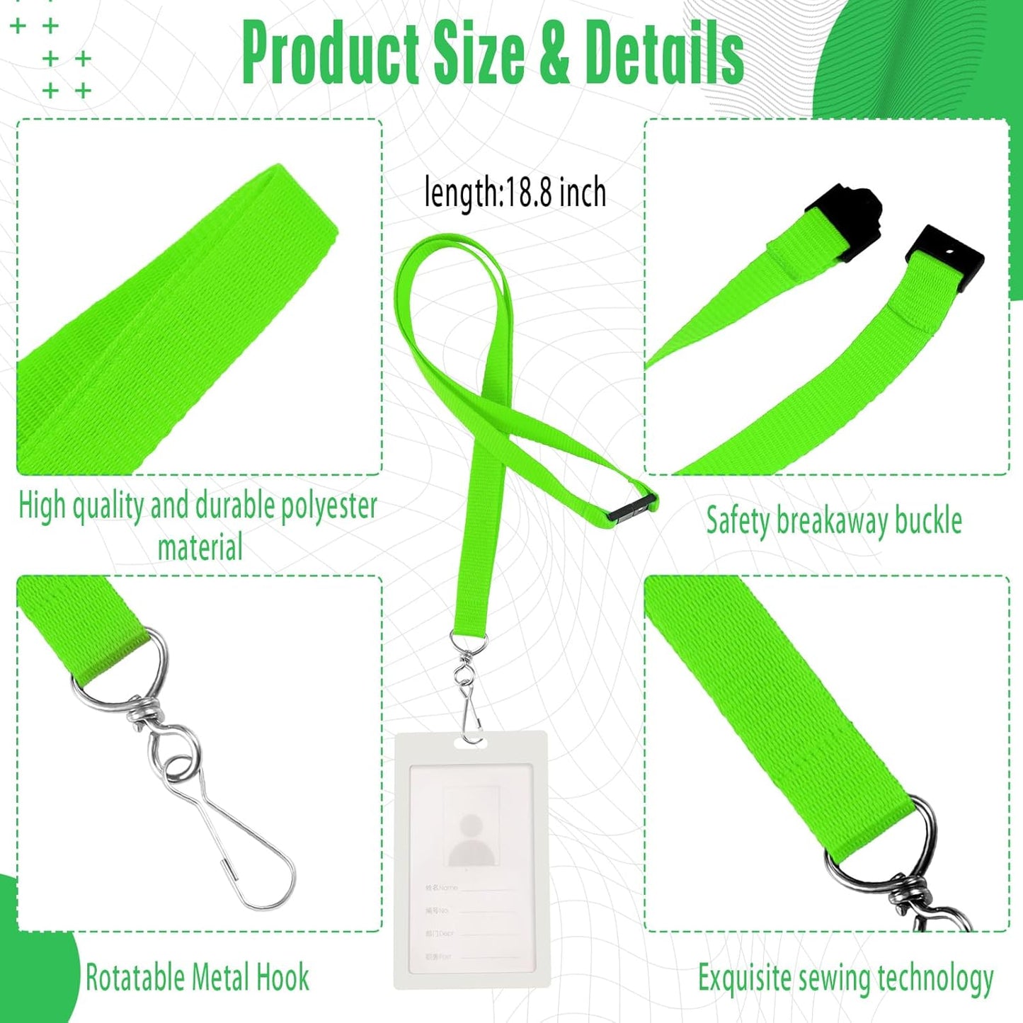 Patelai 60 Pcs Breakaway Lanyards with J Hook Bulk Flat for ID Badges Neck Badge Lanyards Card Nametag Holder Neck Straps (Fluorescent Green)