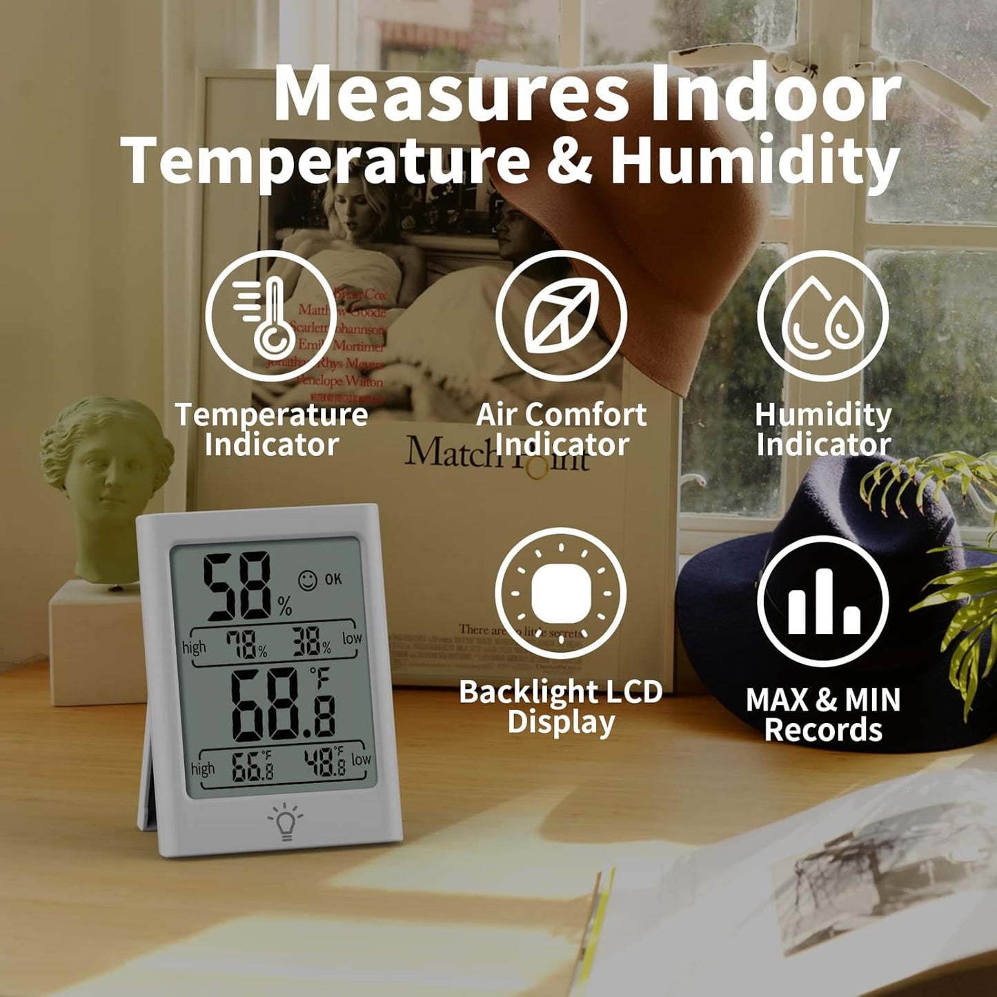 2.7in Indoor Digital Thermometer Temperature Gauge Humidistat Hygrometer with MAX & MIN Humidity and Temperature Records