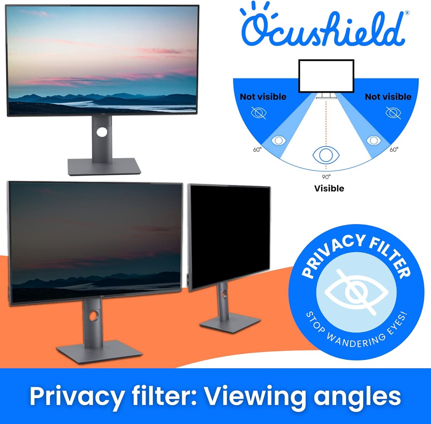 Ocushield 23” (16:10) Premium Anti Blue Light Screen Protector with Privacy Filter for Laptops and Computer Monitors - Anti-Glare - Easy Install - Anti-Fatigue (496 x 310 mm)