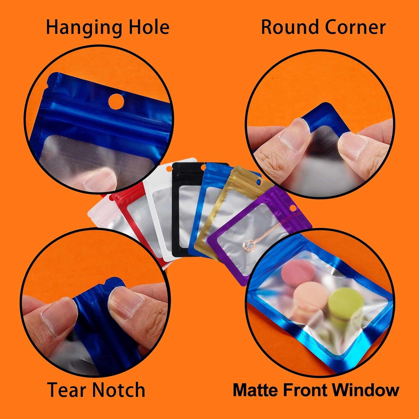 400 Pack 4 Sizes Resealable Mylar Holographic Bags Food Storage Smell Proof Bags with Front Window, Zipper Foil Packaging Pouch for Sample Jewelry Small Business (White,3x4.7,3.1x5.5,4x 6,4.7x 7.9in)