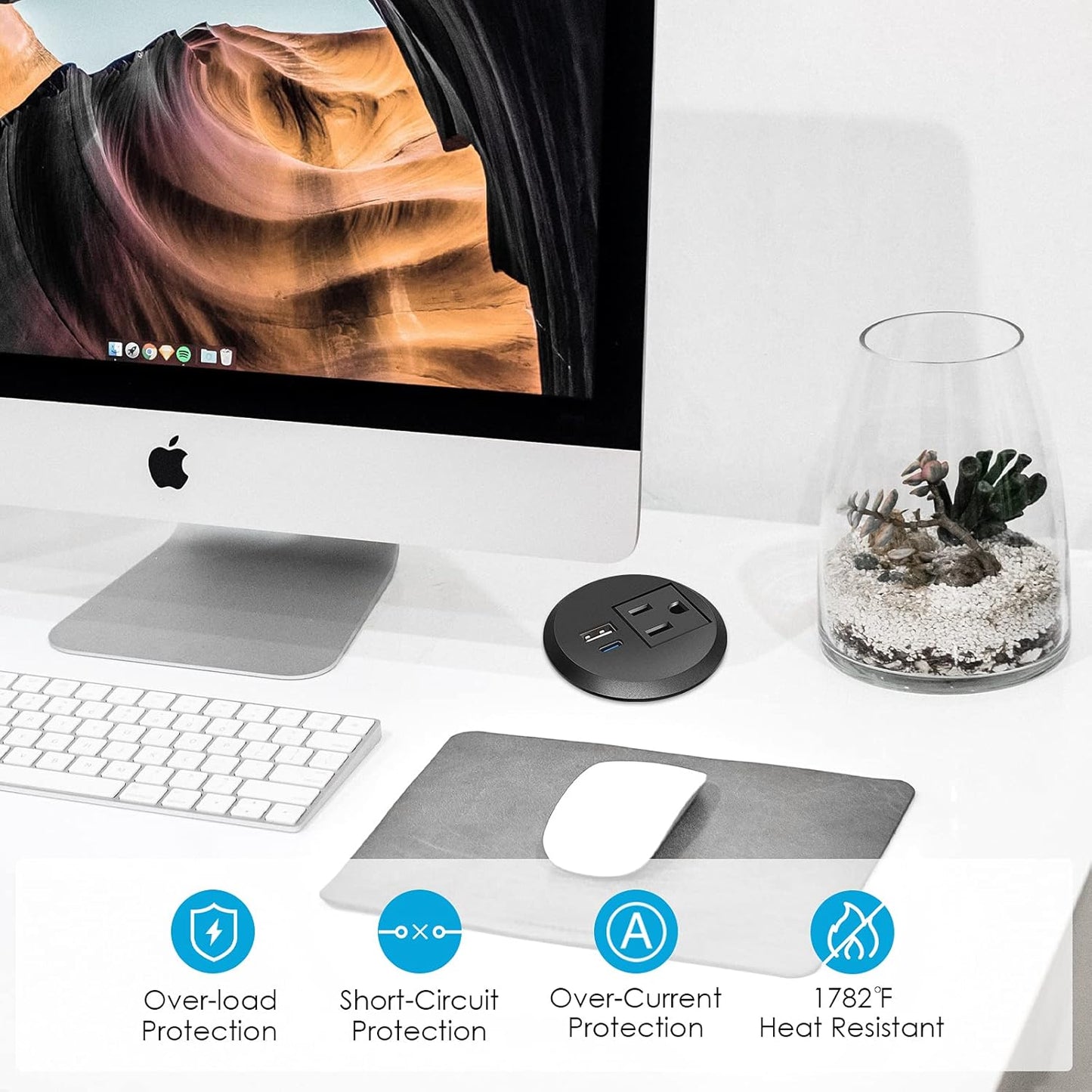 Desktop Power Grommet, 2 inch, USB C PD 20W Fast Charging Station, Desk Hole Recessed Power Outlet,ETL Listed (1, 6 FT Cable)
