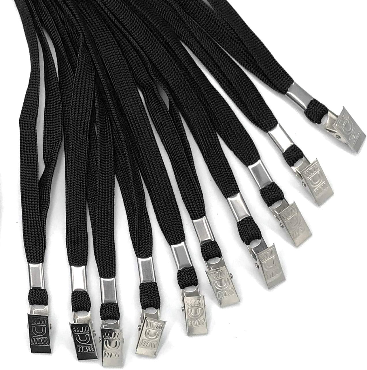 Beebel Lanyard 100 Pack Black Badge Lanyards Flat Lanyards Round 32" with Badge Clip