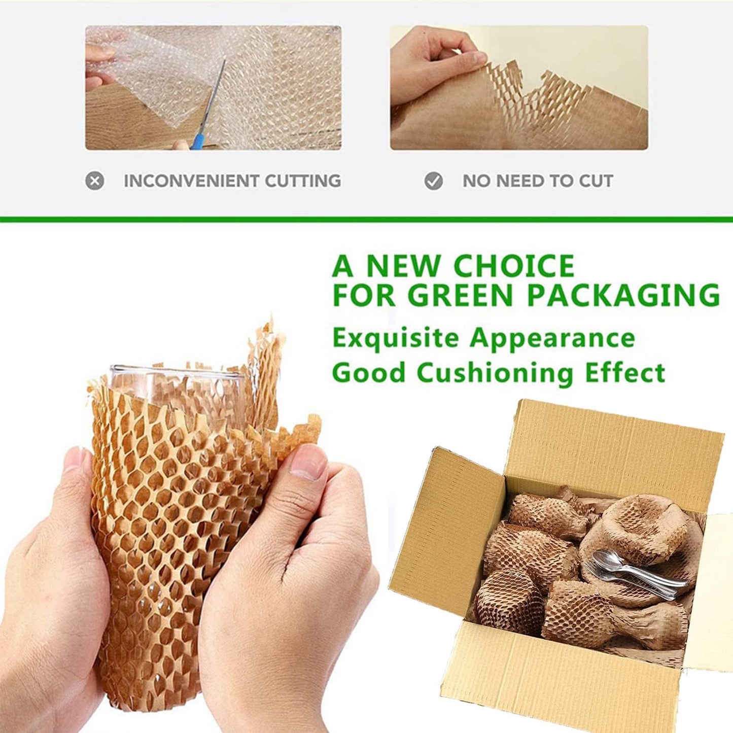 Honeycomb Packing Paper,15" x 200' Bubble Cushioning Wrap Roll for Moving Shipping Packaging Gifts, Recyclable Cushioning Paper Moving Packing Supplies Protective Roll with 20 Fragile Sticker Labels