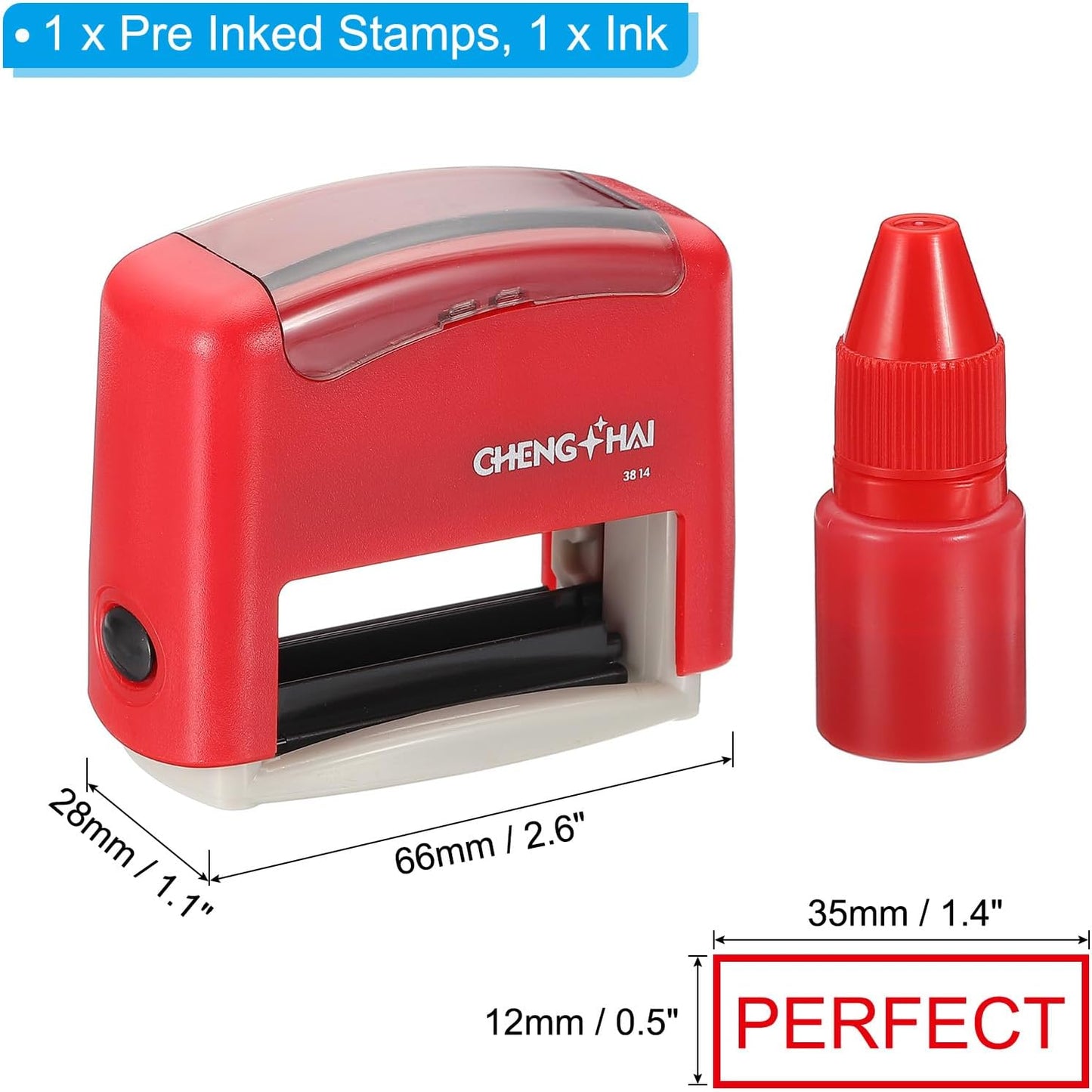 YOKIVE Perfect Self Inking Rubber Stamp, Office Ink Business Stamp for Office Documents, Paperwork, Warehouse, Label (Red)