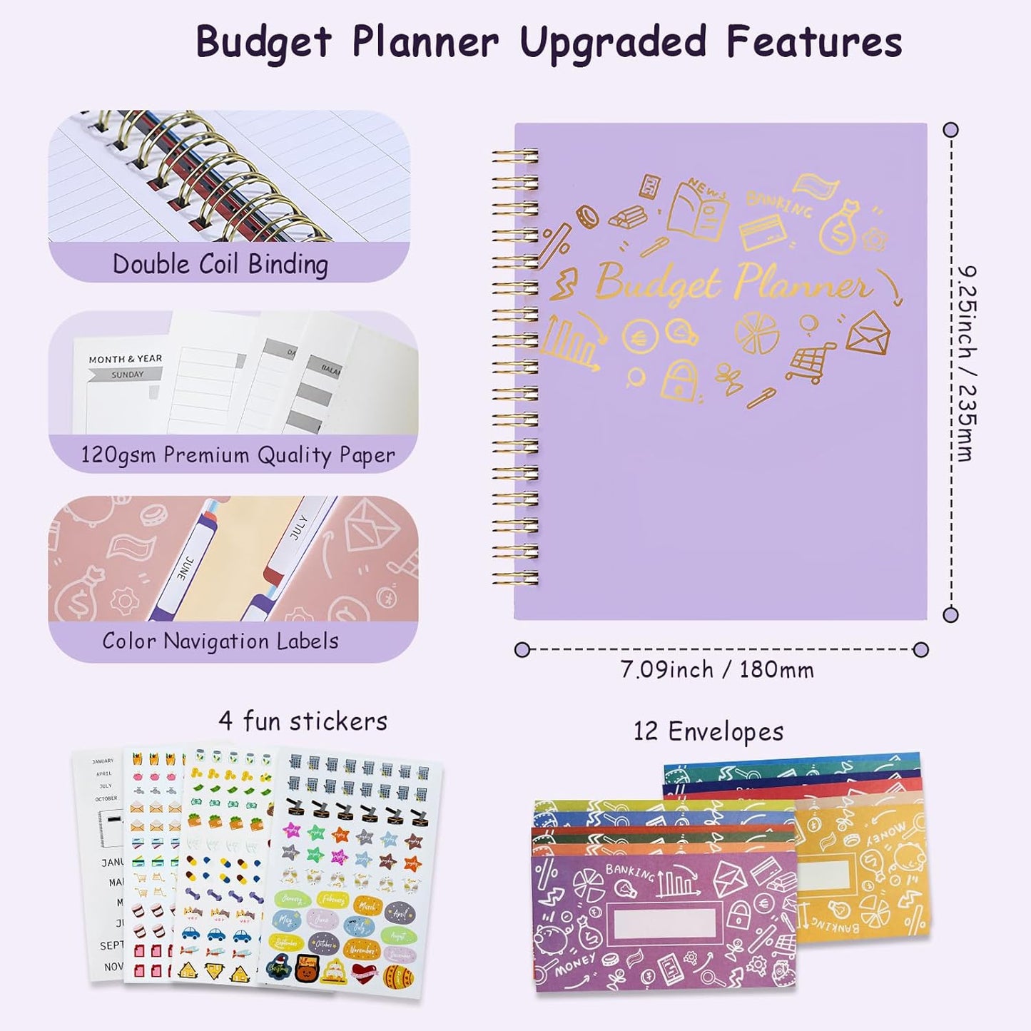 Budget Planner - B5(9.2x7'') Monthly Bill Organizer With Expense Tracker Notebook, Undated Financial Planner Budget Book To Take Control Of Your Money, Large Month Account Book With Pockets (C)