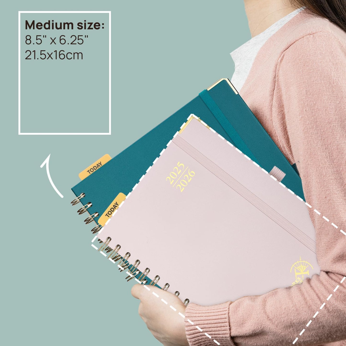 POPRUN Monthly Planner 2025-2026 Spiral Hardcover (6.25'' x 8.5''), 18 Months Calendar (Jul.2025 - Dec.2026)- 2 Pages per Month with Dotted Note Pages, Sunday Start, Laminated Tab - Orange