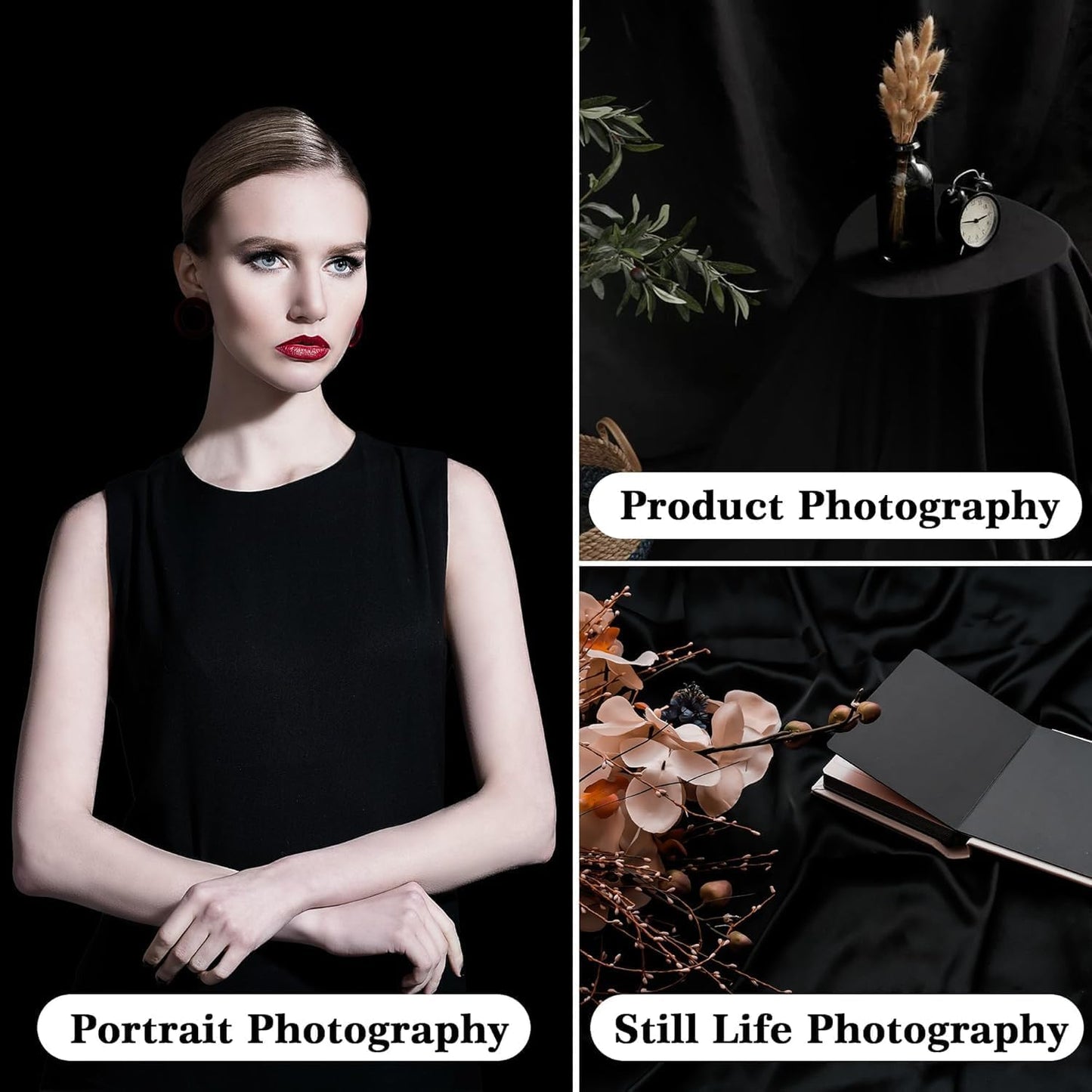 Black Backdrop 8x12ft – Professional Photography Backdrop for Photoshoots, Studio & Portraits, Wrinkle-Free, Opaque, Machine Washable Polyester, Non-Fading, Reusable for Photo Background