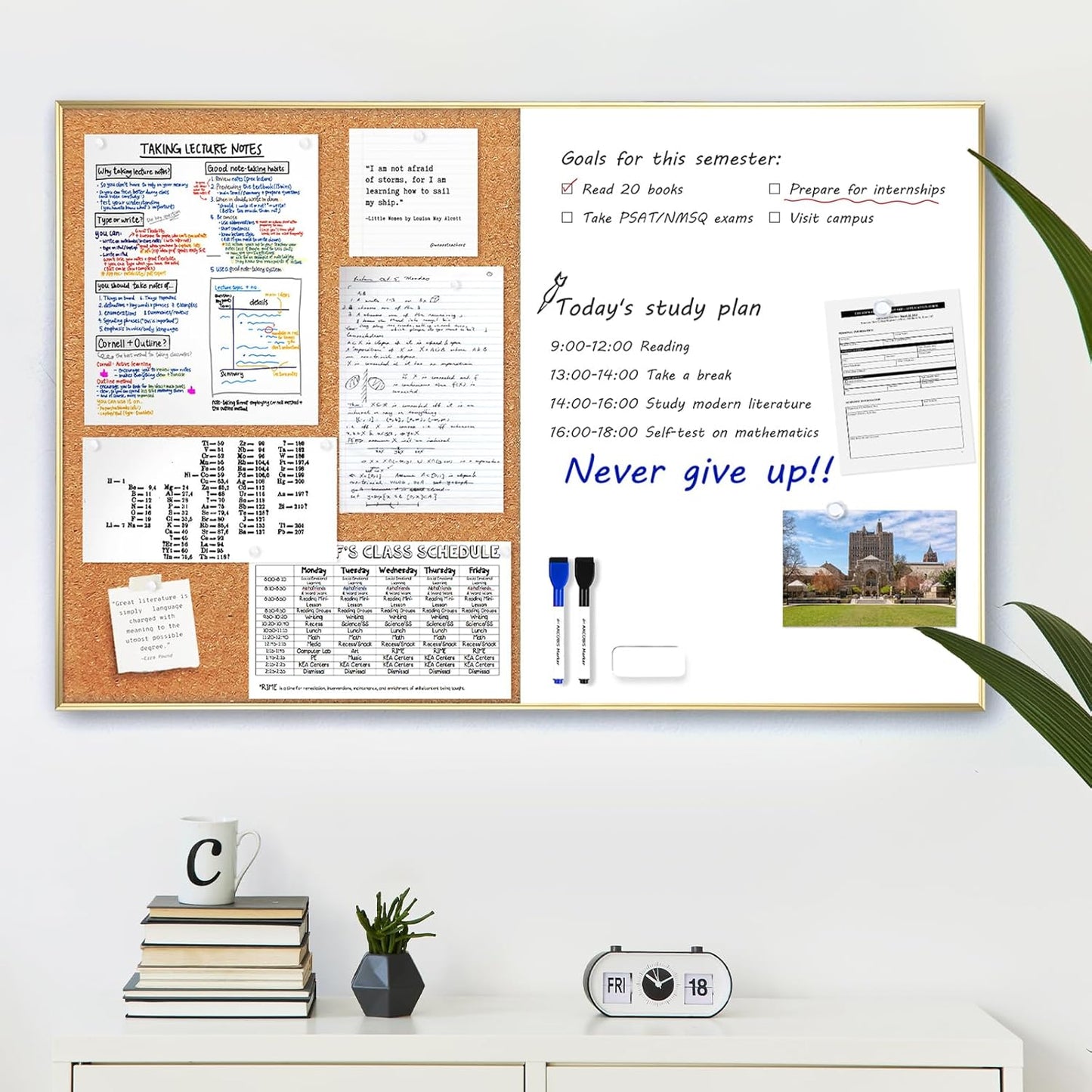 ARCOBIS Cork Board White Board Combo, 36 x 24 Inch Bulletin Board-Gold Frame, Magnetic Dry Erase Board & Corkboard for Wall, Vision Board for Home, Office, School
